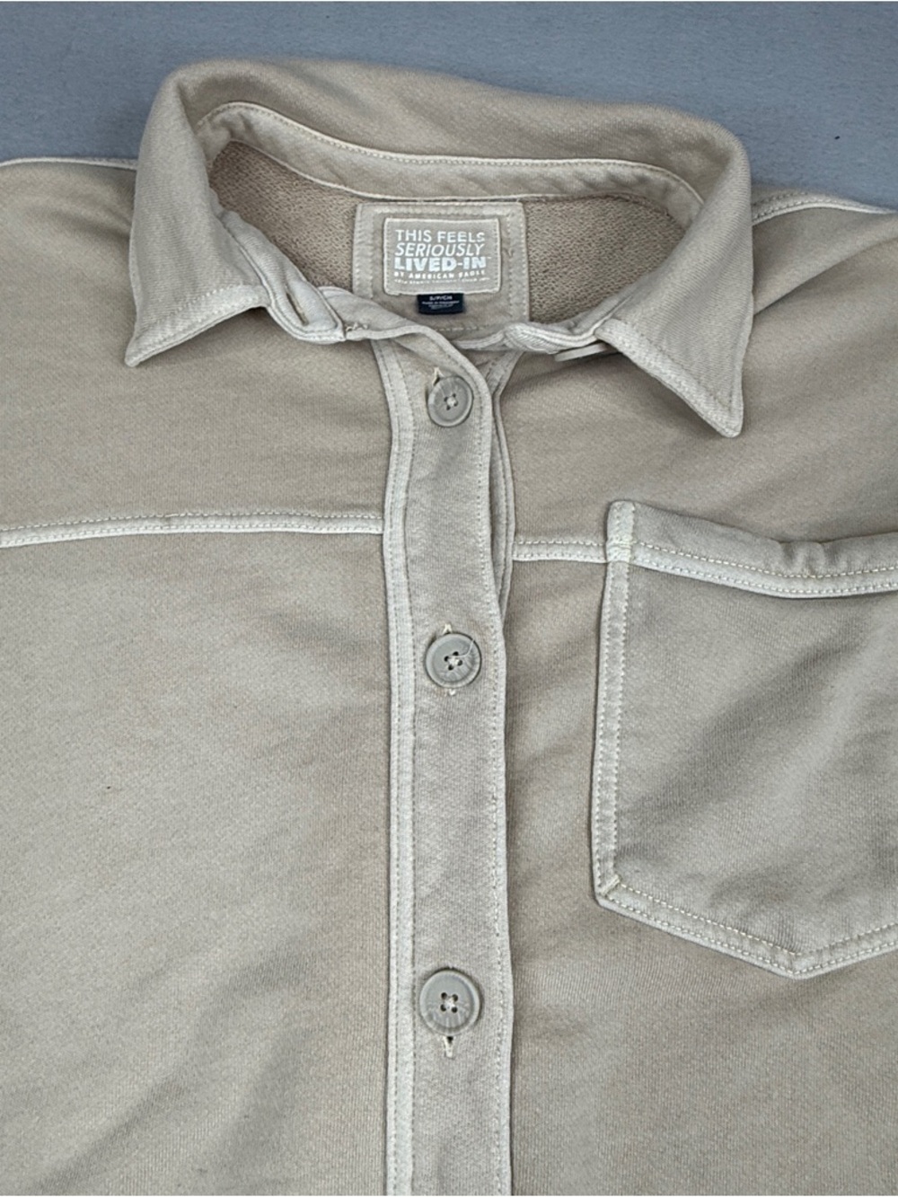 American Eagle Seriously Lived In Beige Fleece Shacket Oversized Small - Picture 2 of 10